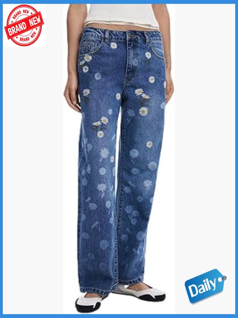 Women's Denim Jeans With Floral Pattern - Size 40